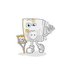 electric socket sick with limping stick. cartoon mascot vector