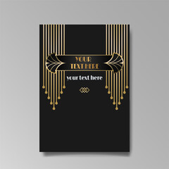 Art Deco A4 page template, retro style for web and print, city and the lights pattern with golden lines. Modern design for menu or flyer,