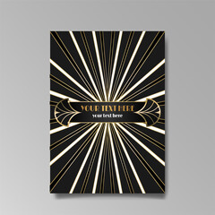 Art Deco A4 page template, retro style for web and print, city and the lights pattern with golden lines