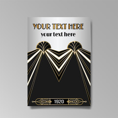 Art Deco A4 page template, retro style for web and print, city and the lights pattern with golden lines