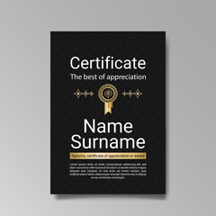 Art Deco luxury Certificate of appreciation  template with geometry gold and black frame and  Design for diploma or award