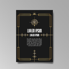 Art Deco A4 page template, retro style for web and print, city and the lights pattern with golden lines. Modern design for menu or flyer,