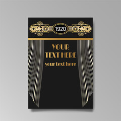 Art Deco template golden-black white, A4 page, menu, card, invitation,