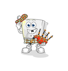 electric socket scottish with bagpipes vector. cartoon character