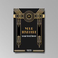 Art Deco A4 page template, retro style for web and print, city and the lights pattern with golden lines.