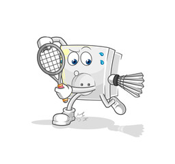 electric socket playing badminton illustration. character vector