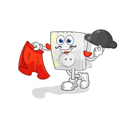 electric socket matador with red cloth illustration. character vector