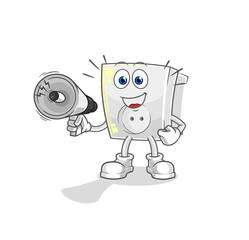 electric socket holding hand loudspeakers vector. cartoon character