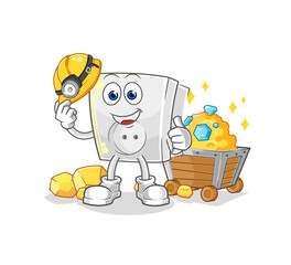 electric socket miner with gold character. cartoon mascot vector
