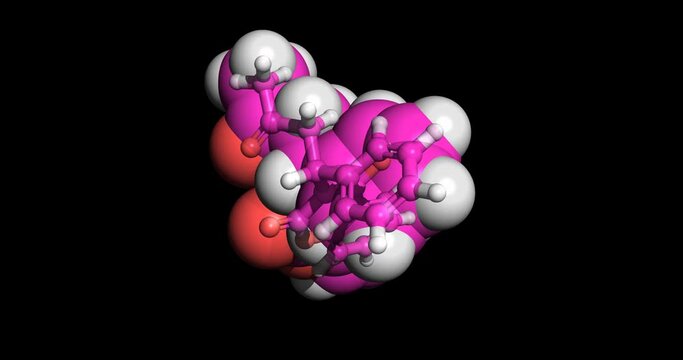 Warfarin anticoagulant molecule, 3D spinning, 4K