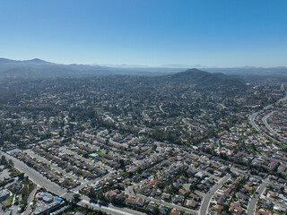 Fototapeta na wymiar Aerial view of middle class neighborhood with villas in South California, USA