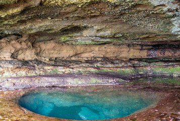 Turquoise color lagoon known as cave of thousand colours in Grand Canary