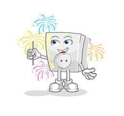 electric socket with fireworks mascot. cartoon vector