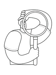 Man holding magnifying glass line icon