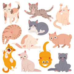 Cats set flat design simple vector illustration