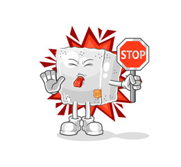 sugar cube holding stop sign. cartoon mascot vector