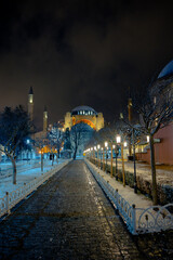 Hagia Sophia view in winter at night. Ayasofya Mosque in Istanbul