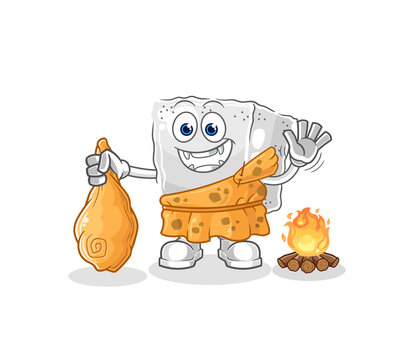 caveman sugar cube cartoon with fire and food
