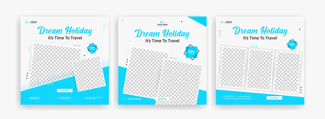 Traveling social media post banner template design, Tour travel holiday tourism marketing social media post	