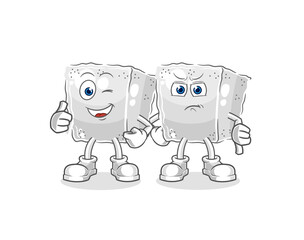 sugar cube thumbs up and thumbs down. cartoon mascot vector