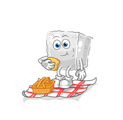 sugar cube on a picnic cartoon. cartoon mascot vector