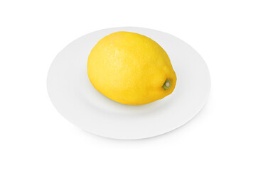 Lemon on a white plate on an isolated white background.
