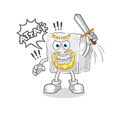 sugar cube knights attack with sword. cartoon mascot vector
