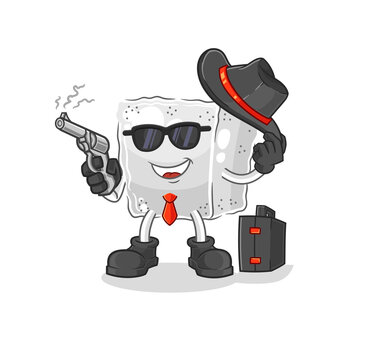 recommend clip art: sugar cube mafia with gun character. cartoon mascot vector