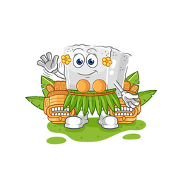 sugar cube hawaiian waving character. cartoon mascot vector