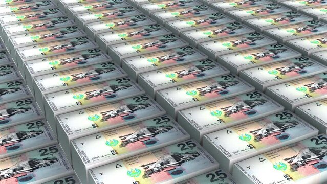 3D Animation of El Salvador 25 Colones Banknotes Money Stack on White Background