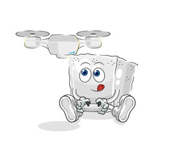 sugar cube with drone character. cartoon mascot vector
