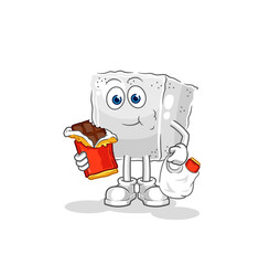 sugar cube eat chocolate mascot. cartoon vector