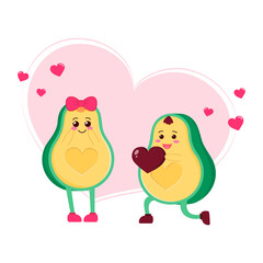 Cute avocado characters. Kawaii style. Couple in love. Gift.