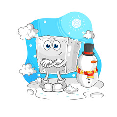 sugar cube in cold winter character. cartoon mascot vector