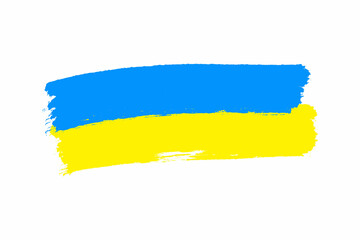 Hand drawn Ukraine flag brush concept. Flag of Ukraine grunge style isolated on white background. Grunge brush stroke with Ukraine national flag. Watercolor painting flag of Ukraine