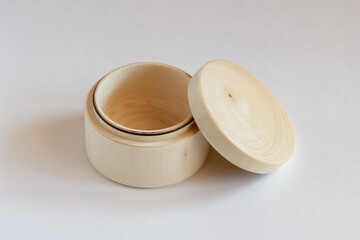 Round wooden casket mock up