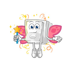 light switch fairy with wings and stick. cartoon mascot vector