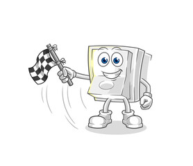 light switch hold finish flag. cartoon mascot vector