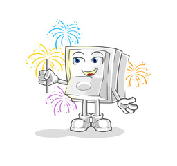 light switch with fireworks mascot. cartoon vector