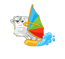 light switch windsurfing character. mascot vector