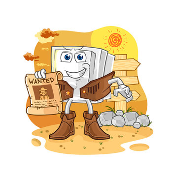 light switch cowboy with wanted paper. cartoon mascot vector