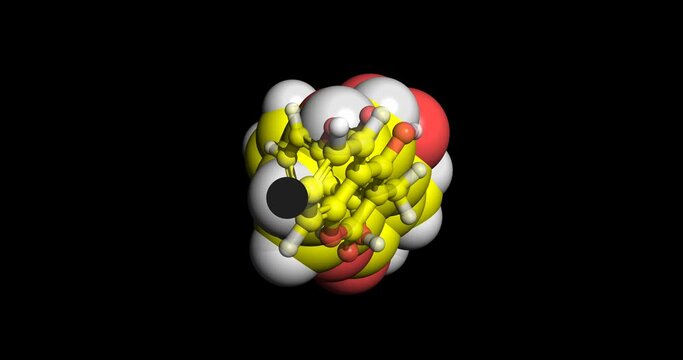 Dicoumarol anticoagulant molecule, 3D spinning, 4K

