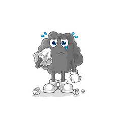 black cloud cry with a tissue. cartoon mascot vector