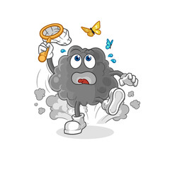 black cloud catch butterfly illustration. character vector