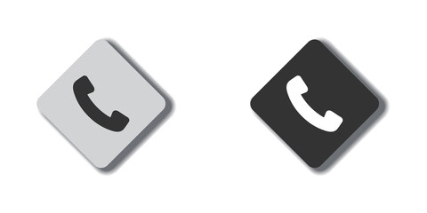 Phone icon on flat botton with shadow. Handset icon. Telephone sign.