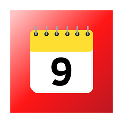 9day of the month, yellow calendar with red background screen 