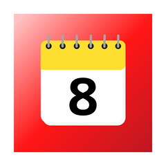 8 day of the month, yellow calendar with red background screen 