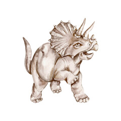 Watercolor tropical dinosaur, Hand painted cute dinosaurs.. Dino illustration for design, wallpaper, scrapbooking Tropical leaves