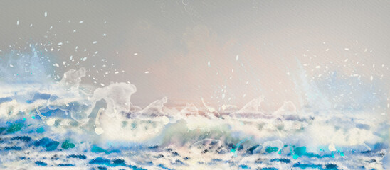 Sea waves. Watercolor design background