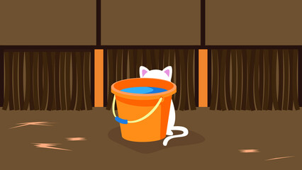 The cat hid behind a bucket of water © Volodymyr
